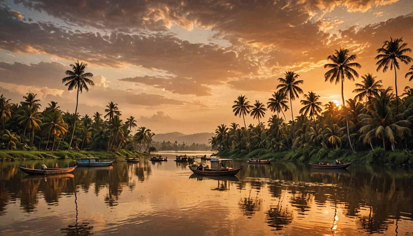 Idyllic Sunset Over Banjar River, Impressionistic Style