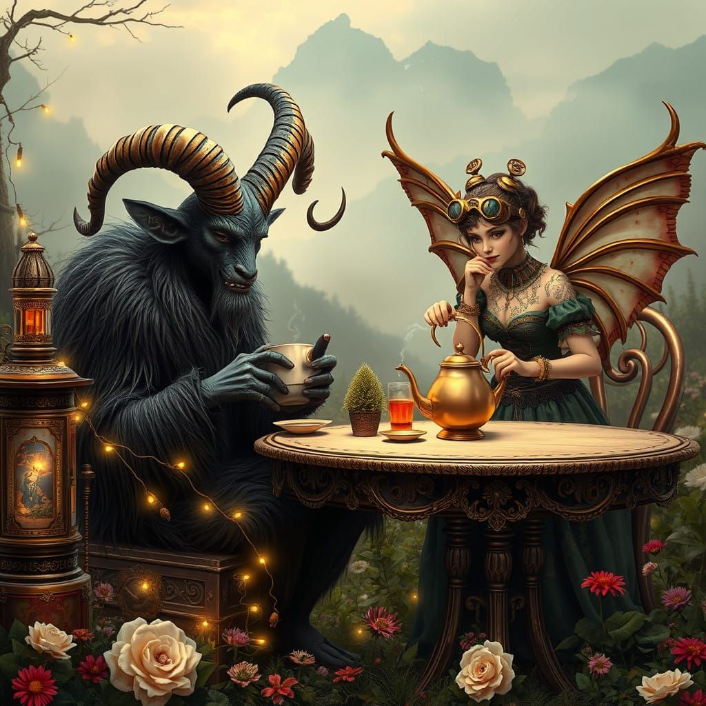 Steampunk Krampus Teas with the Winged Fairy Godmother