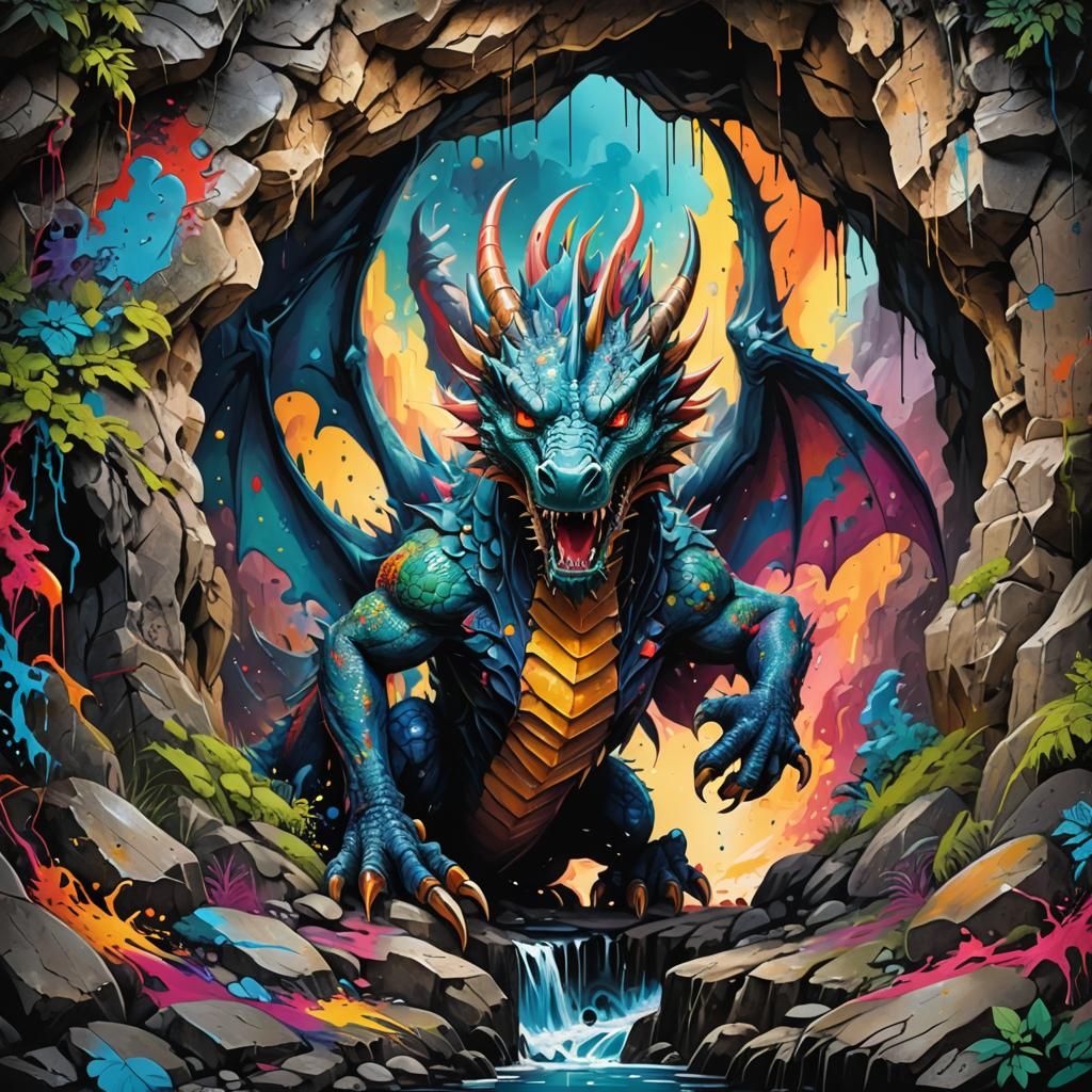Mystical Dragon: Graffiti Art Emerges from Cave