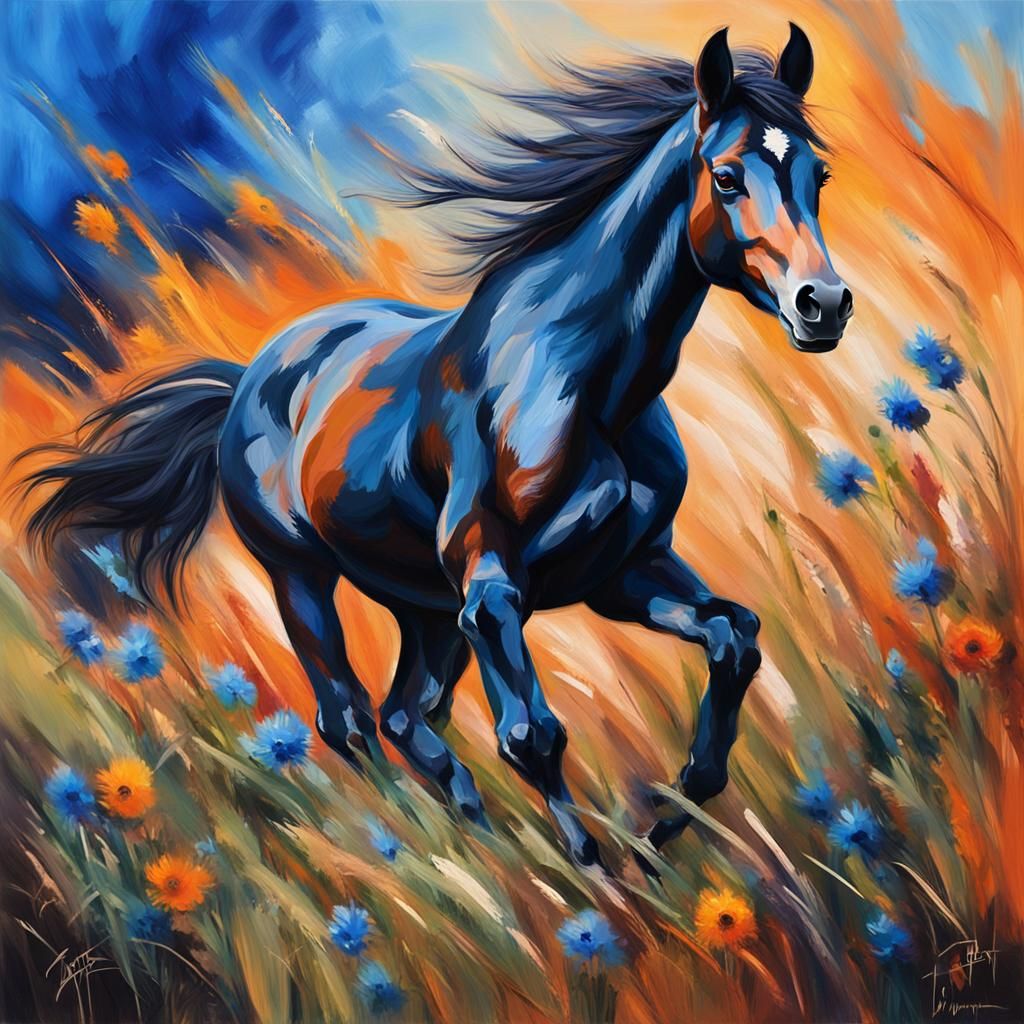 Morgan Foal Leaping: Abstract Expressionist Painting