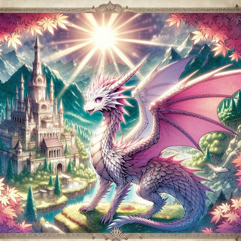 Pink Dragon in Anime Style Enchants Castle Valley