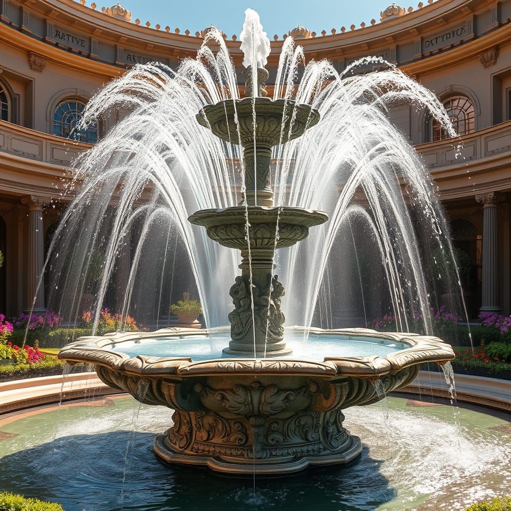 Opulent Garden Fountain with Radiant Water Arcs