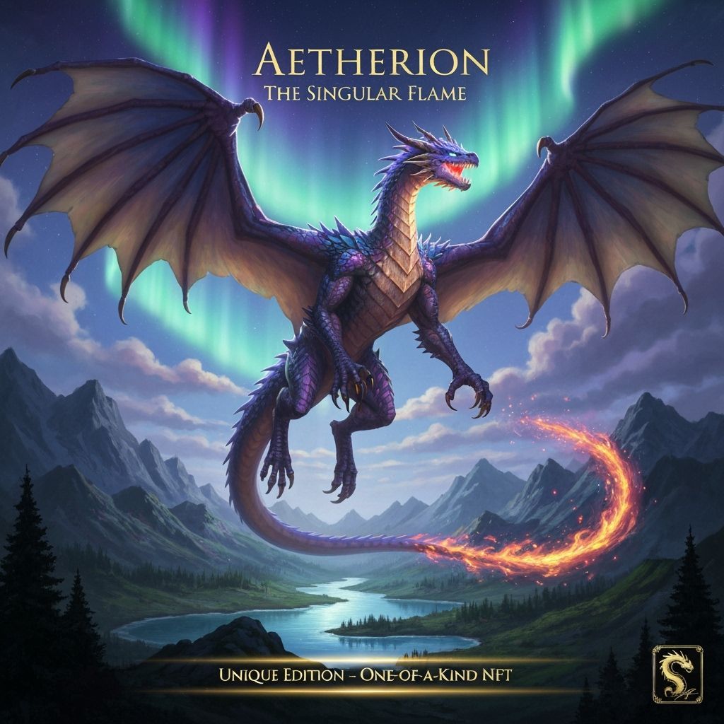 Aetherion: Majestic Dragon NFT in Fantasy Digital Painting