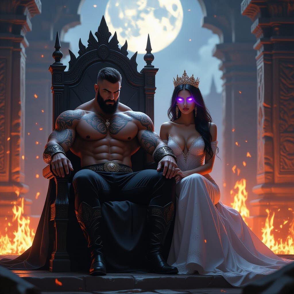 King and Queen on Throne: Fantasy Realism Digital Painting