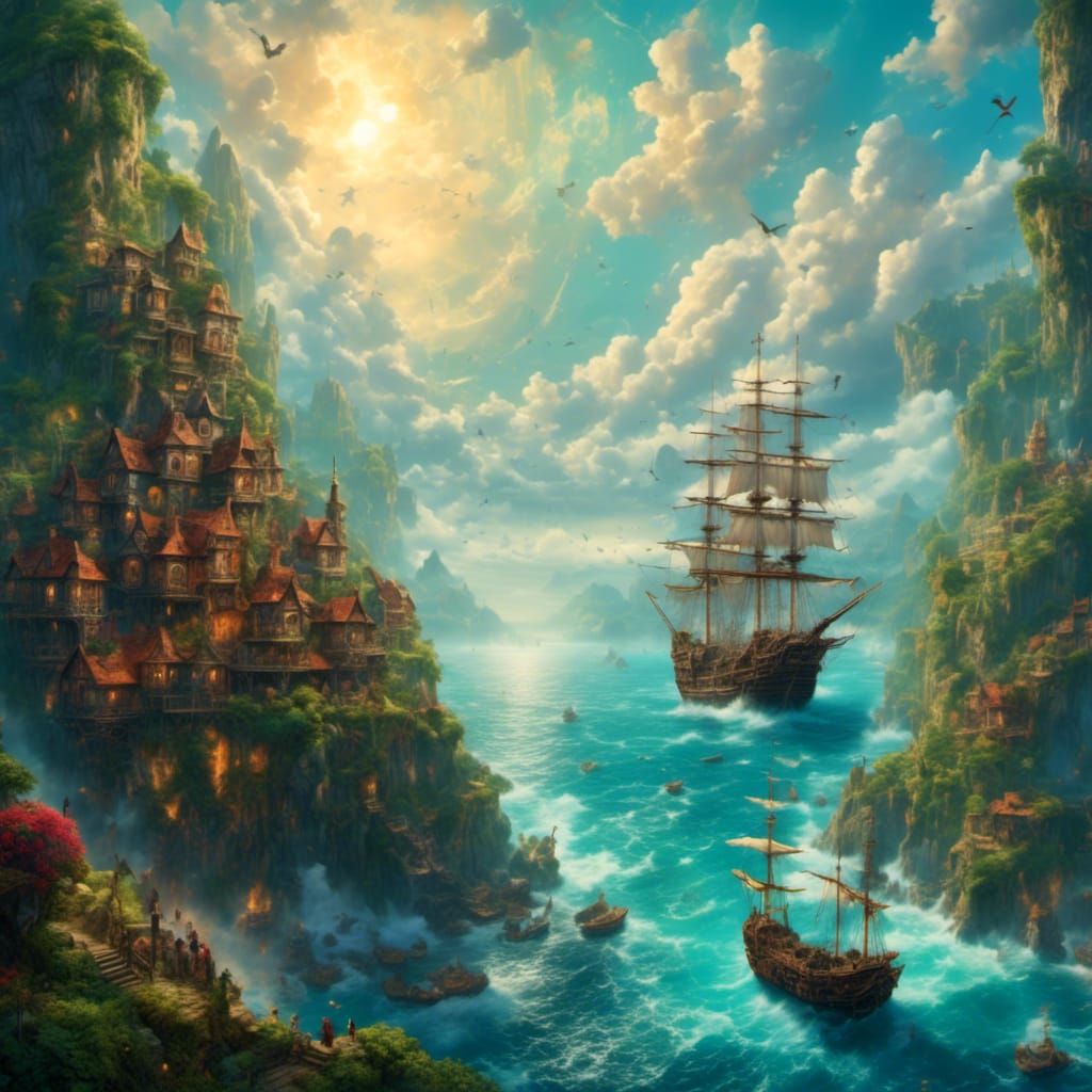 Tropical Pirate Port Town in Hyperdetailed Fantasy Style