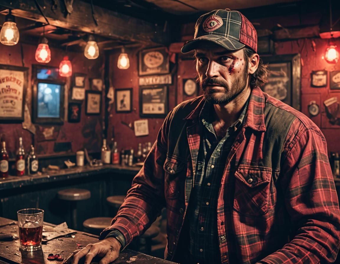 Post-Apocalyptic Redneck Bartender in Dark Setting