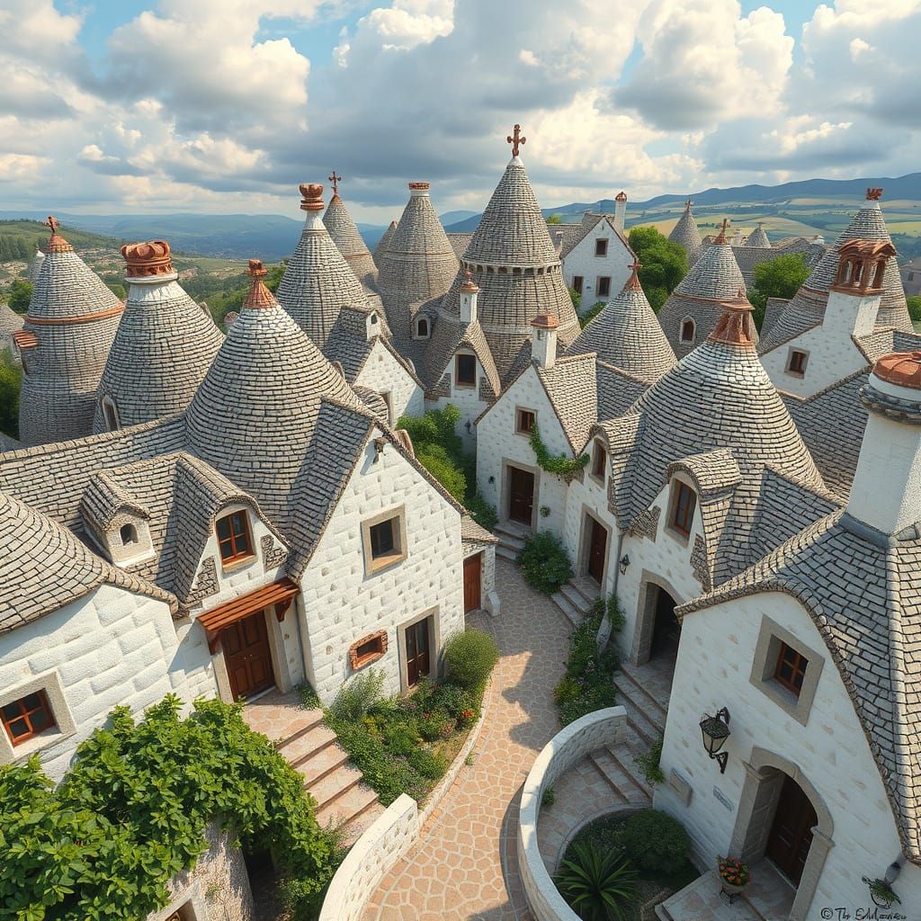 Whimsical Italian Trulli Village in Fantastical 8K Painting
