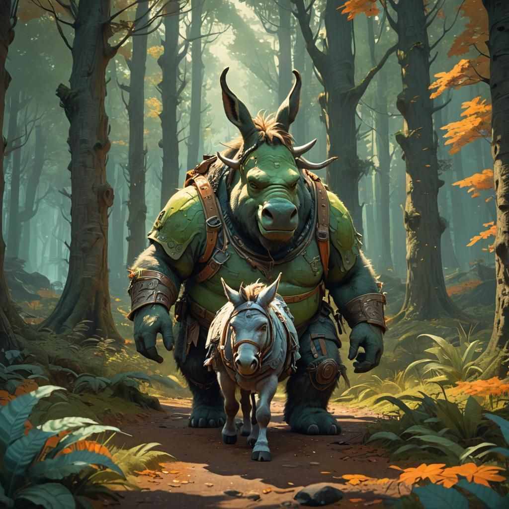 Ogre and Donkey Friendship in Glowing Forest