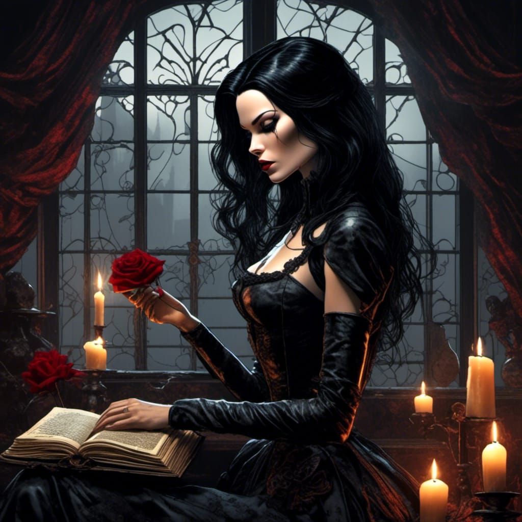 Victorian Necromancer with Black Rose and Candle