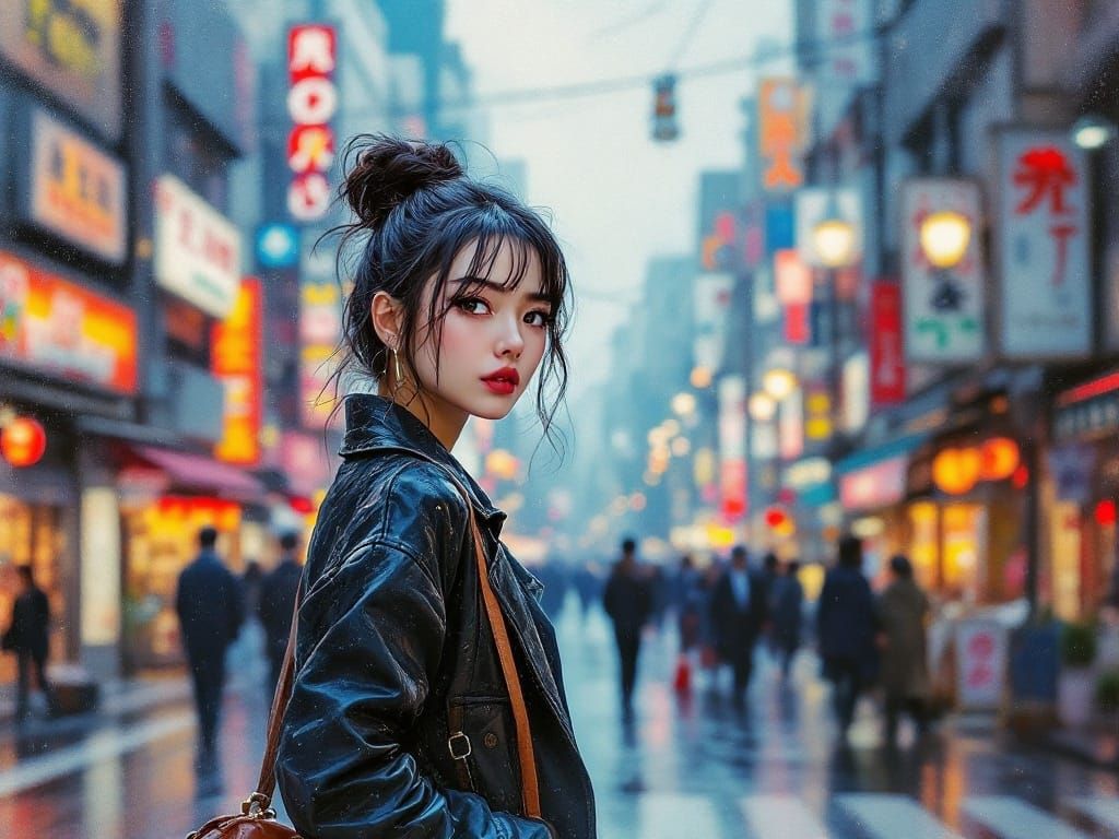 A Modern Japanese Woman in Downtown Tokyo, a Blend of Impres...