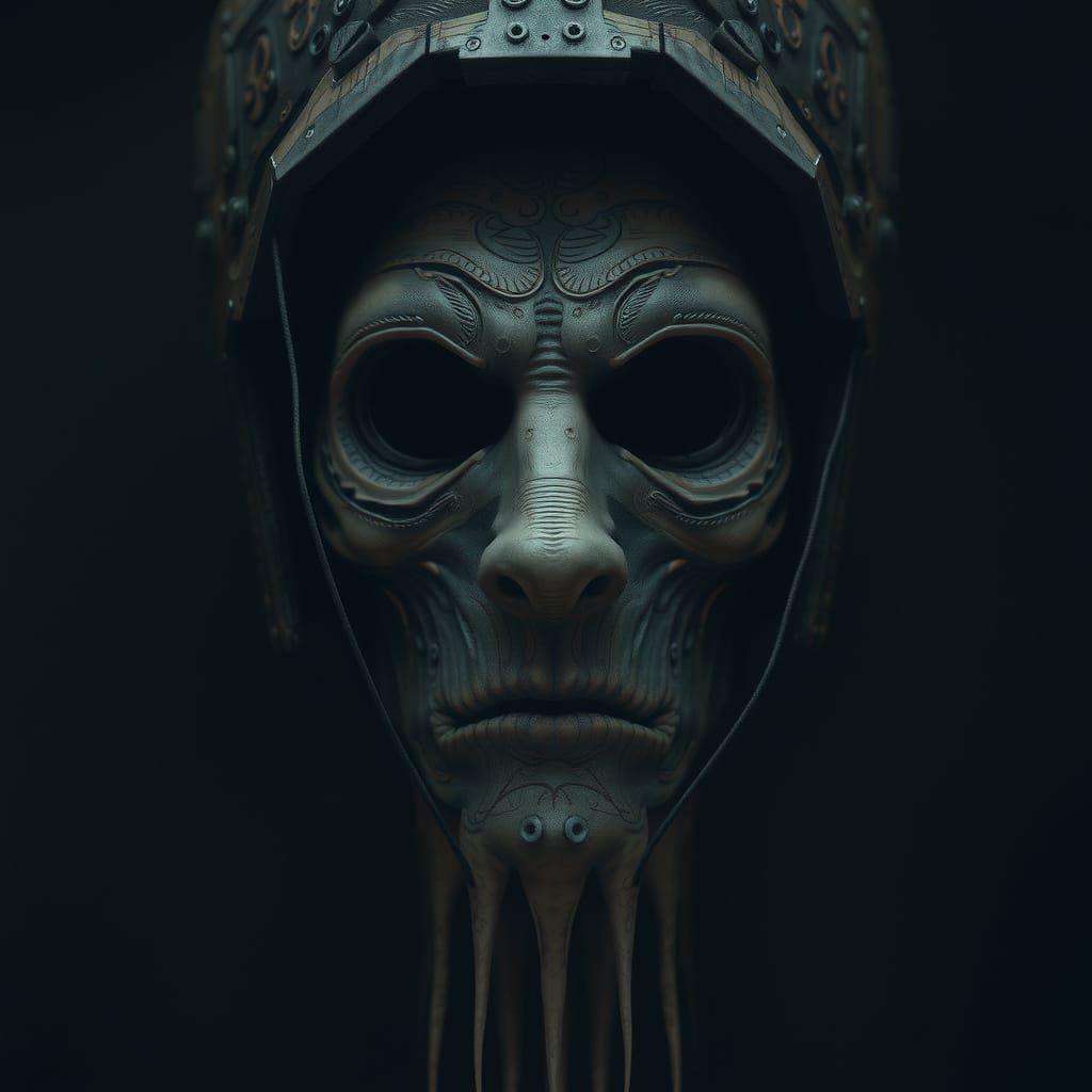 Dark Faceless Figure Portrait in Surreal Biomechanical Style