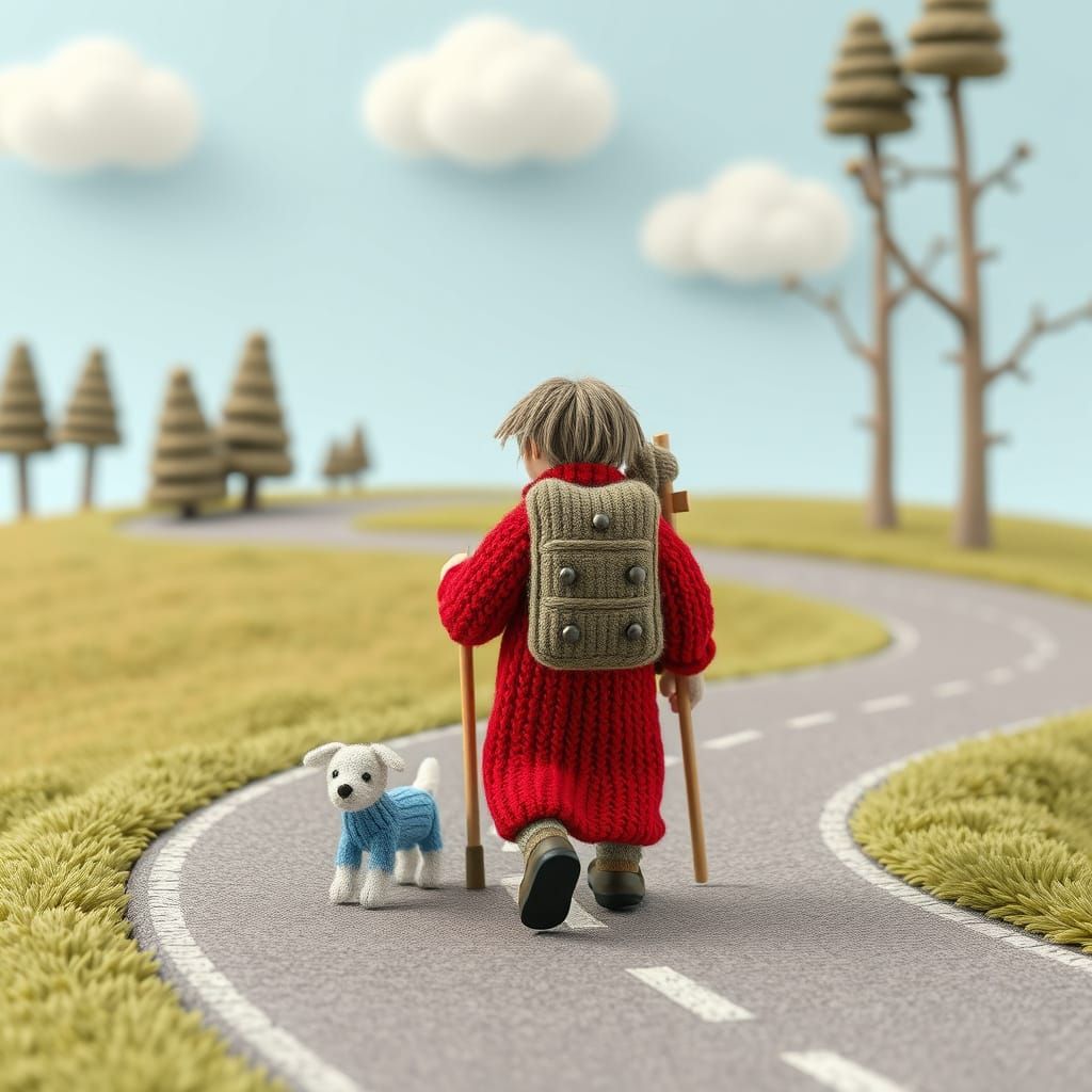 Woolly Hiker and Dog in 3D Rendered Scene