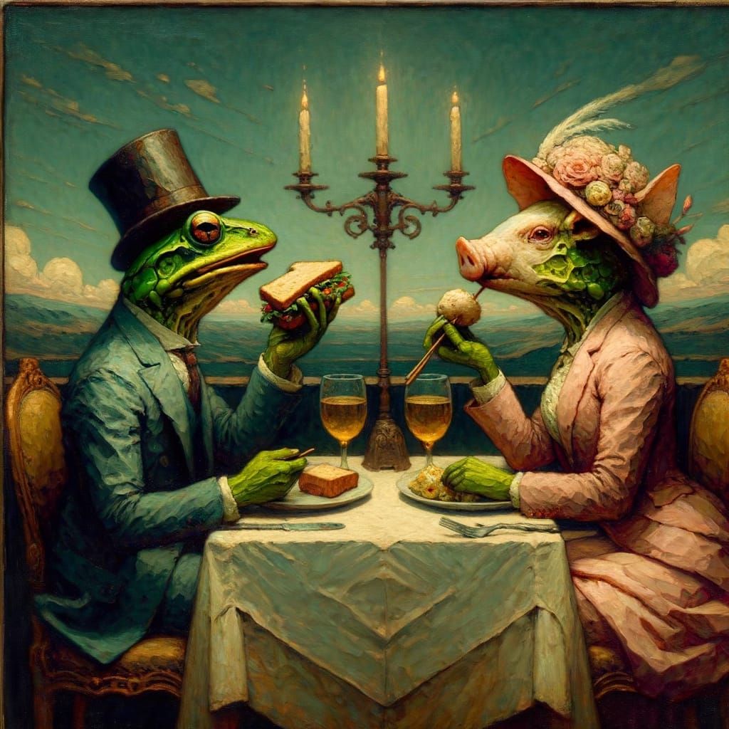 Steampunk Romance: Frog and Pig Share Whimsical Dinner