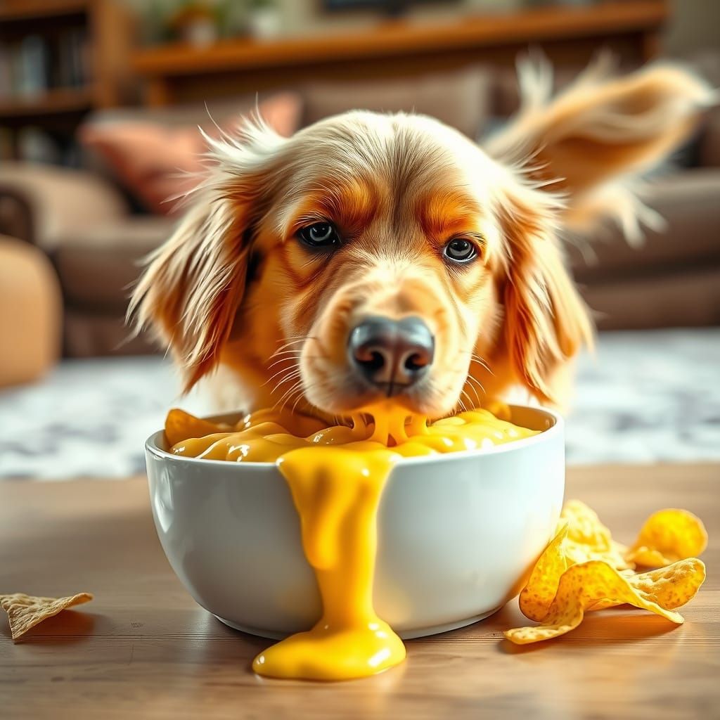 Golden Retriever Dives into Nacho Cheese in a Playful, Reali...