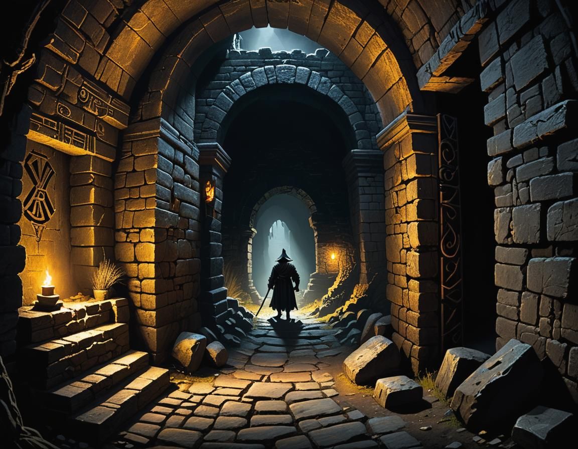 Creepy Dungeon Scene in Sfumato Chiaroscuro Style