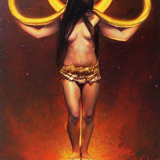 Powerful Aries Goddess in Oil Painting Style
