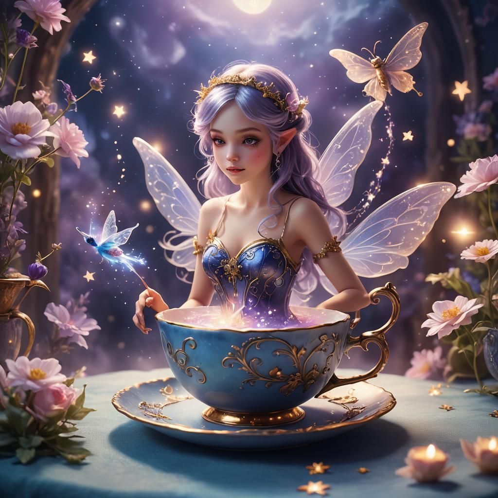 Cute Fairy in Mystical Teacup Fantasy Art