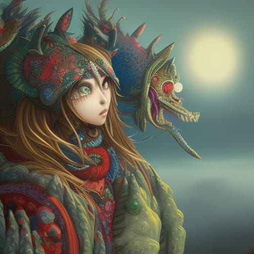 Smiling Mononoke Witches in Hyper-Detailed Anime Style