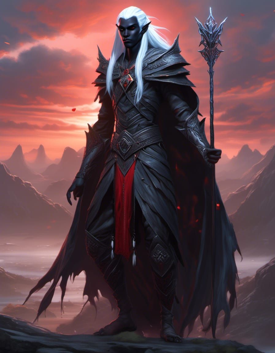 Dark Elf Sorcerer in Dark Fantasy Style