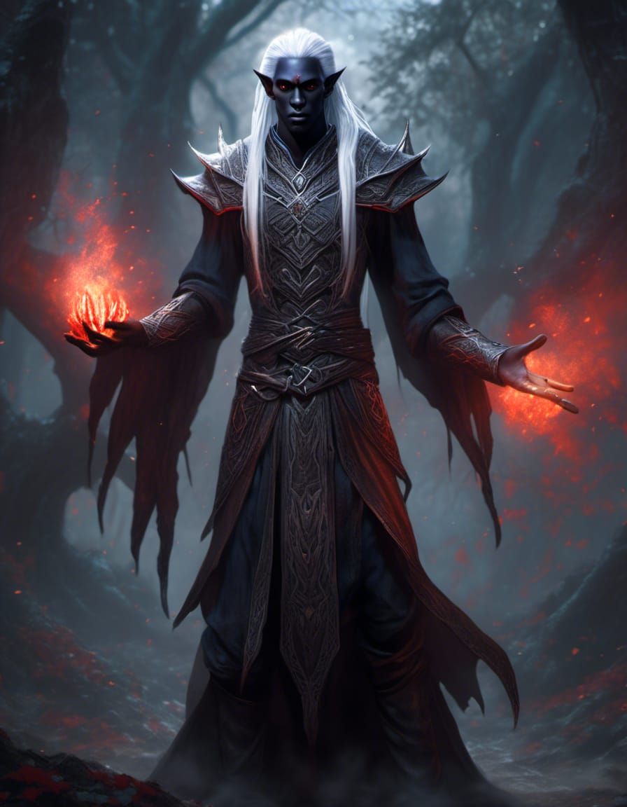 Dark Elf Sorcerer in Dark Fantasy Style