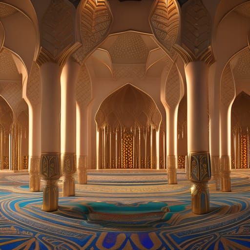 Futuristic Psychedelic Islamic Mosque Interior in Sci-Fi Sty...