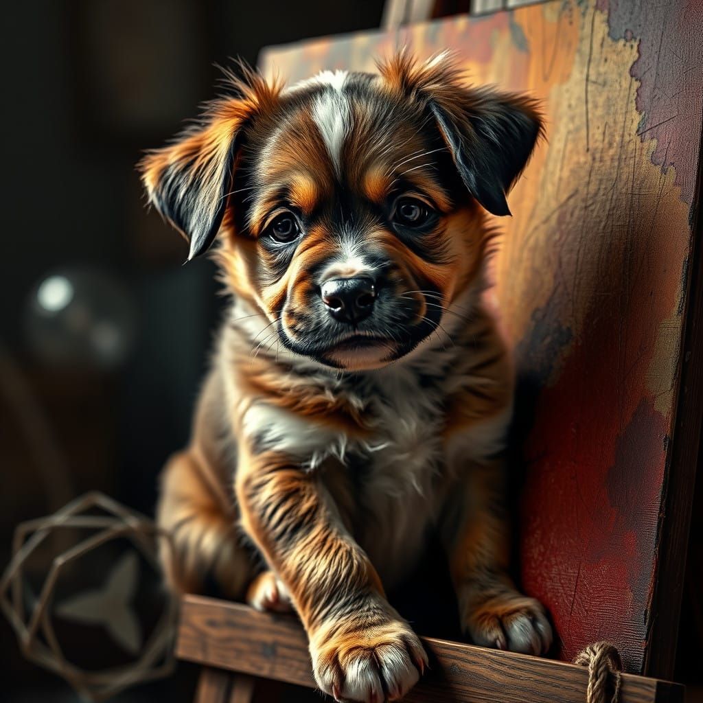 Playful Puppy Creates Masterpiece in Vivid Hyperrealistic Ar...