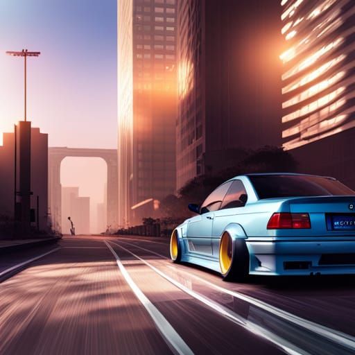 Detailed Portrait of Slammed BMW E36 in Digital Art