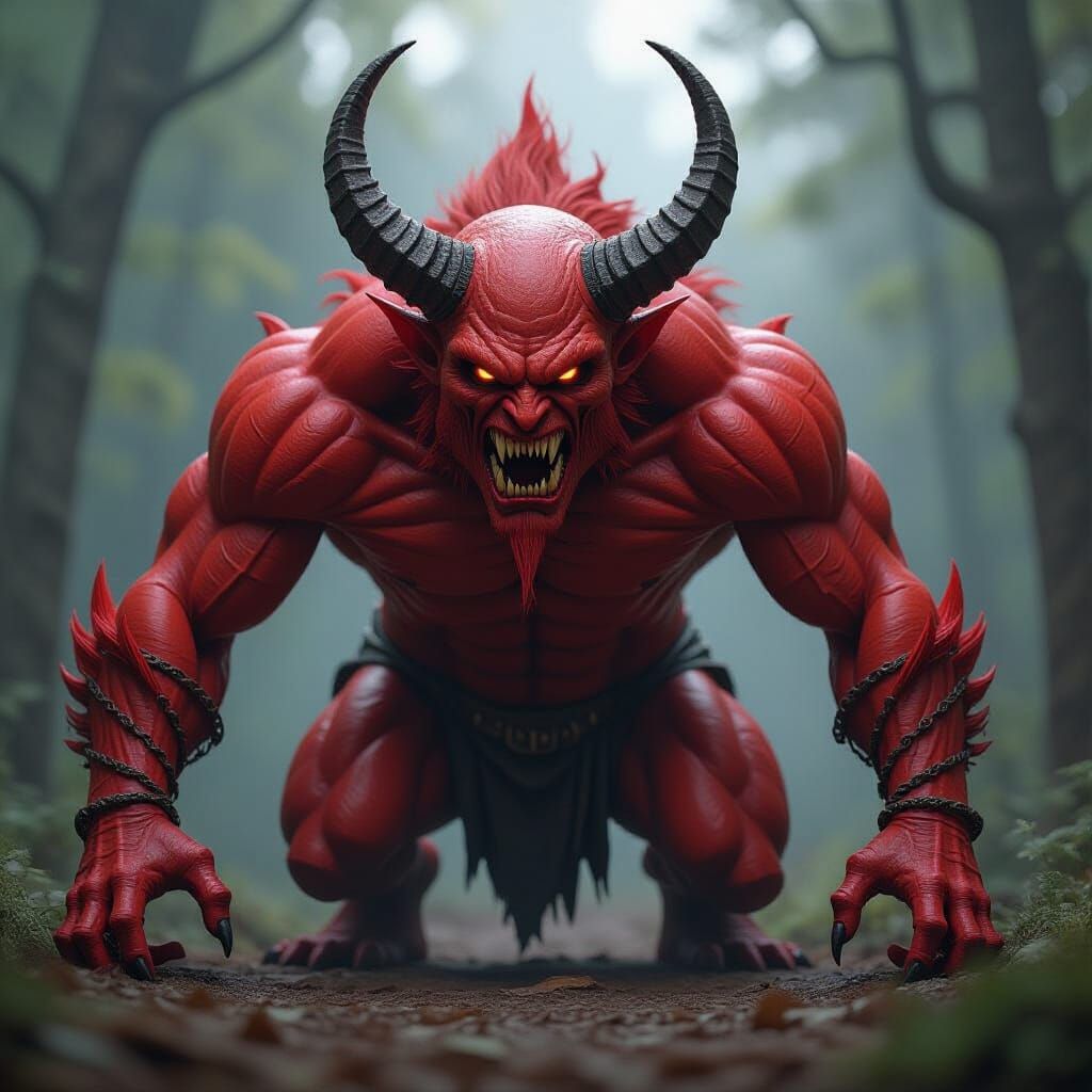 Menacing Demon with Scarlet Skin in 3D