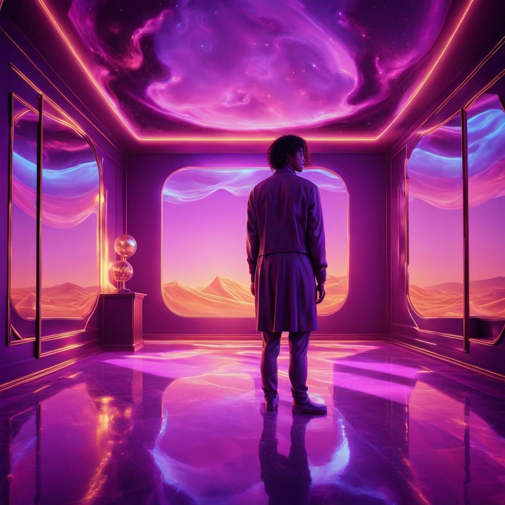 Surreal Person in Room with Neon Lights