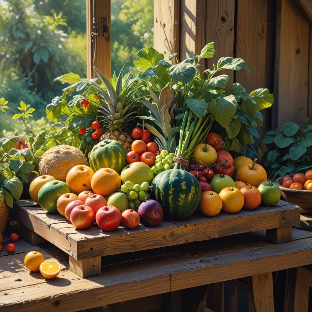 Impressionist Gouache Produce Stand at Golden Hour