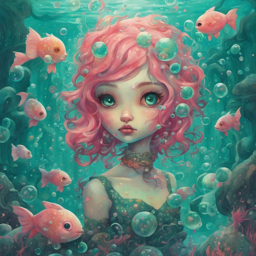 Surreal Mermaid in Underwater Atlantis City