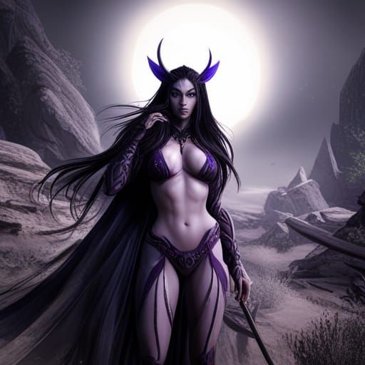 Dark Elf Queen with Raven Hair, Fantasy Art