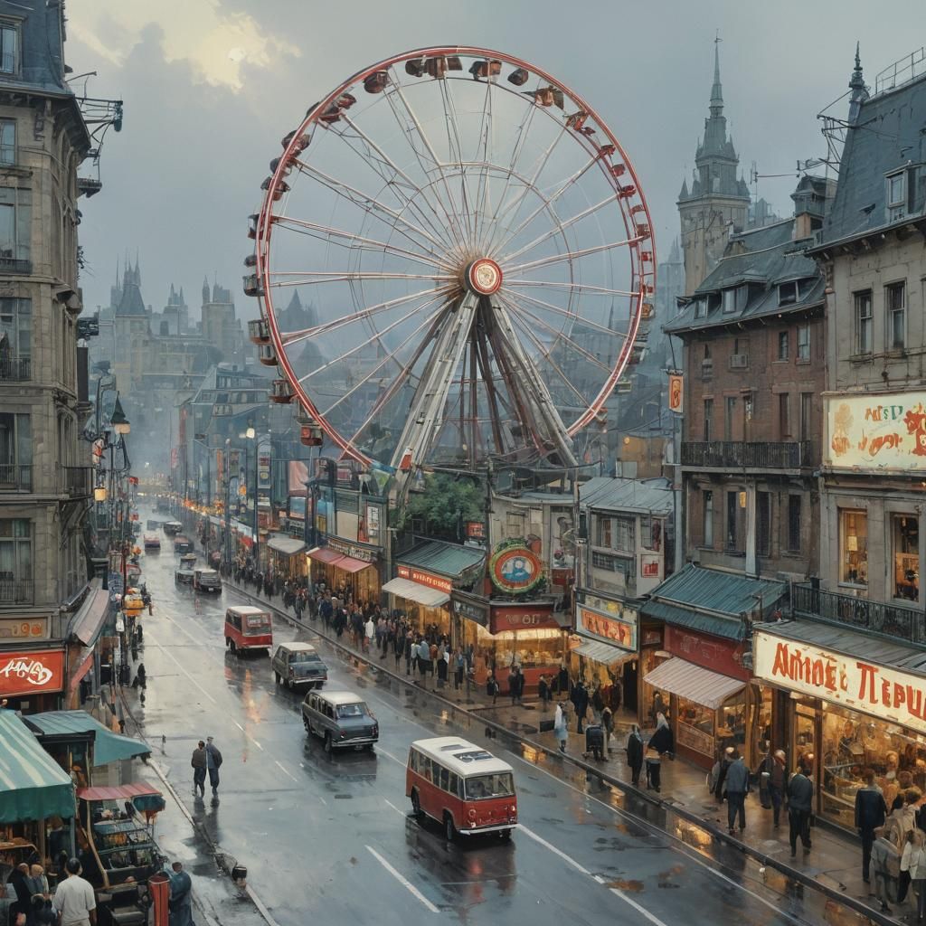 Amusement Park Cityscape in Illustrative Style