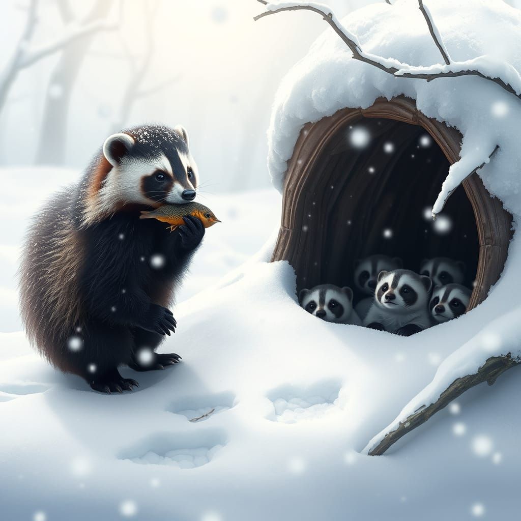 Tanuki in Winter Wonderland Scene