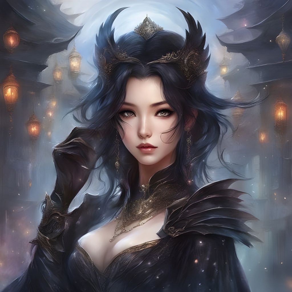 Futuristic Gothic Japanese Girl in Royo Style