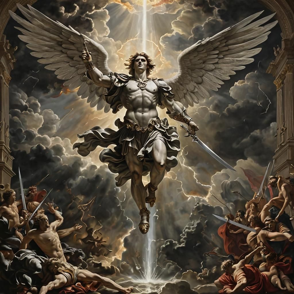 Archangel Michael Battles Satan in Baroque Style