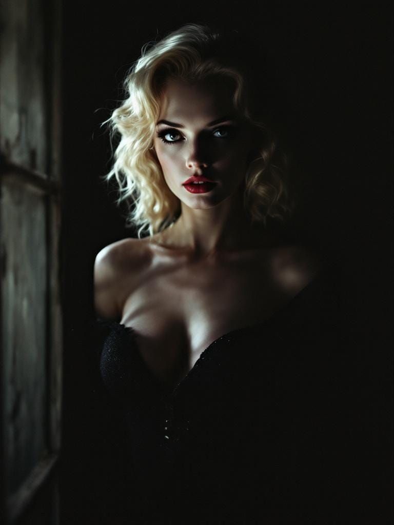 Dramatic Blonde Portrait in Gothic Chiaroscuro Style