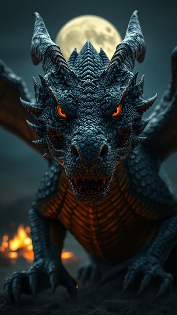 Legendary Dragon with Battle-Worn Scales in Moonlit Splendor