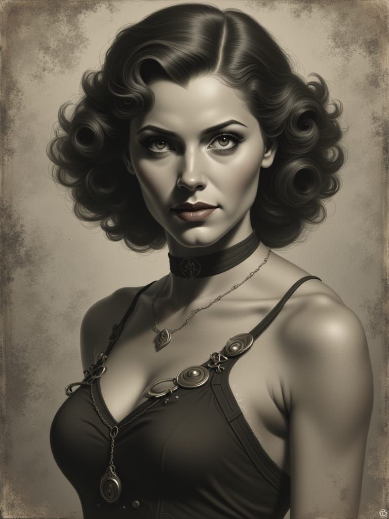 1940s Woman Fighter Portrait in Classic Style