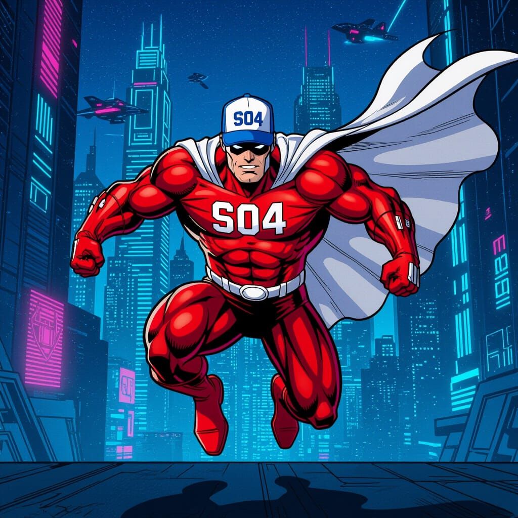 Muscular Can-Torso Superhero in Neon City