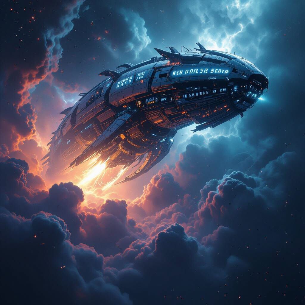 Biomechanical Leviathan Emerges from Nebula in 8K