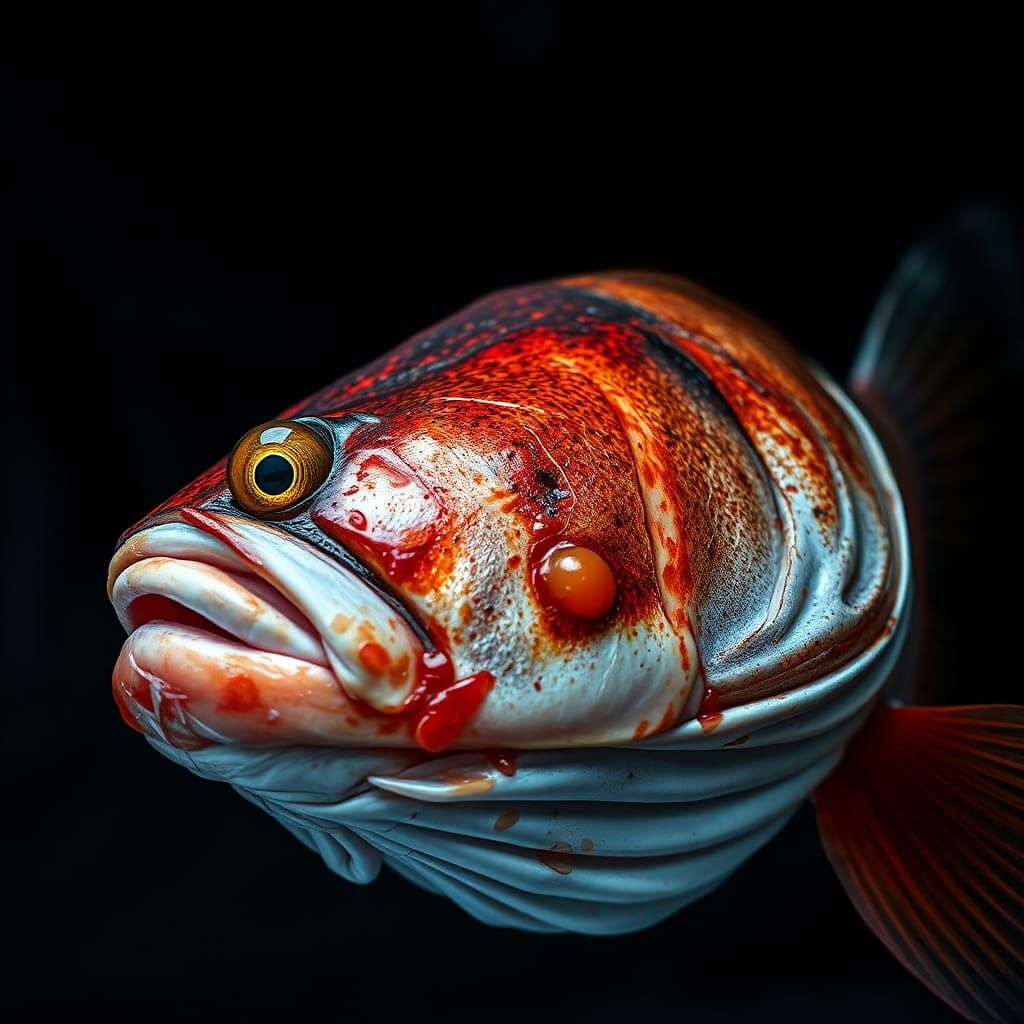 Hyperrealistic Image of Hoka Eating Red Mullet