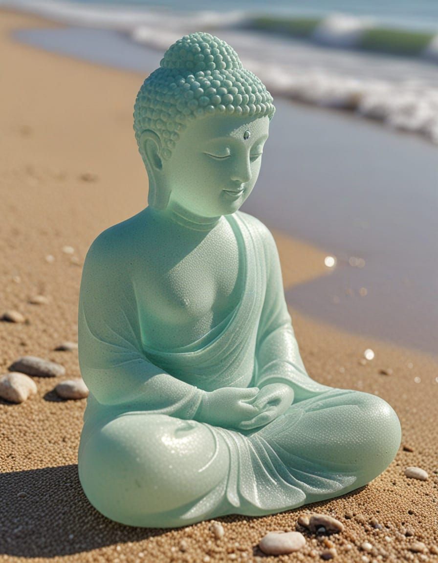 Serene Buddha Sculpted from Frosted Sea Glass
