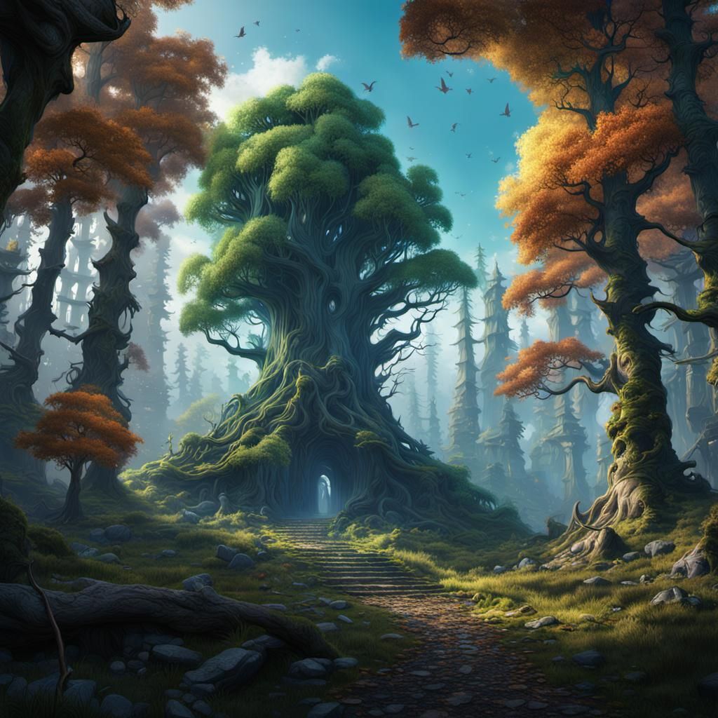 Detailed Forest Matte Painting in Deep Color