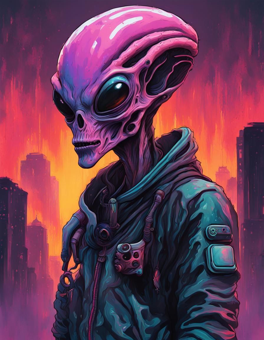 Melting Alien in Oil Gouache, Urban Glitch Concept