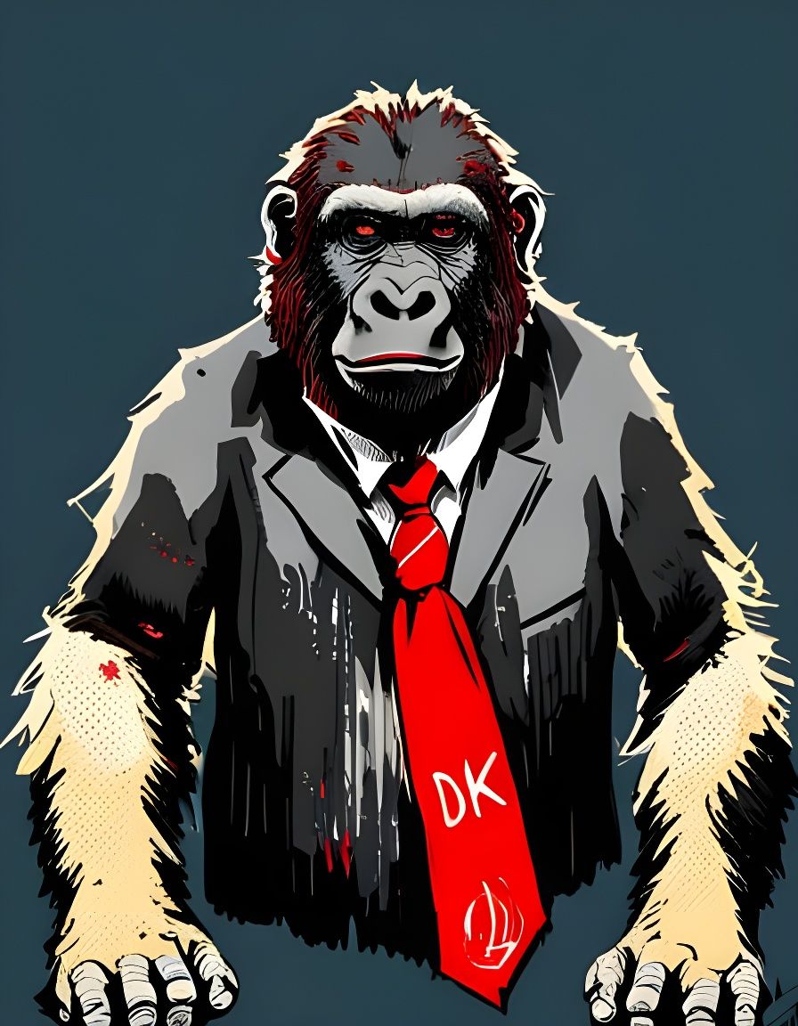 Happy Gorilla Portrait with Red Tie