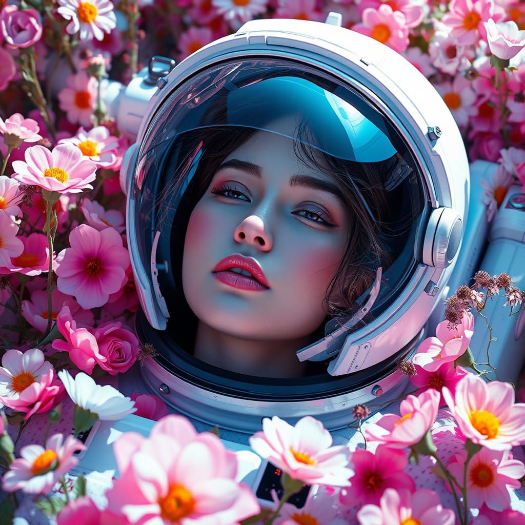 Astronaut in Blooming Paradise