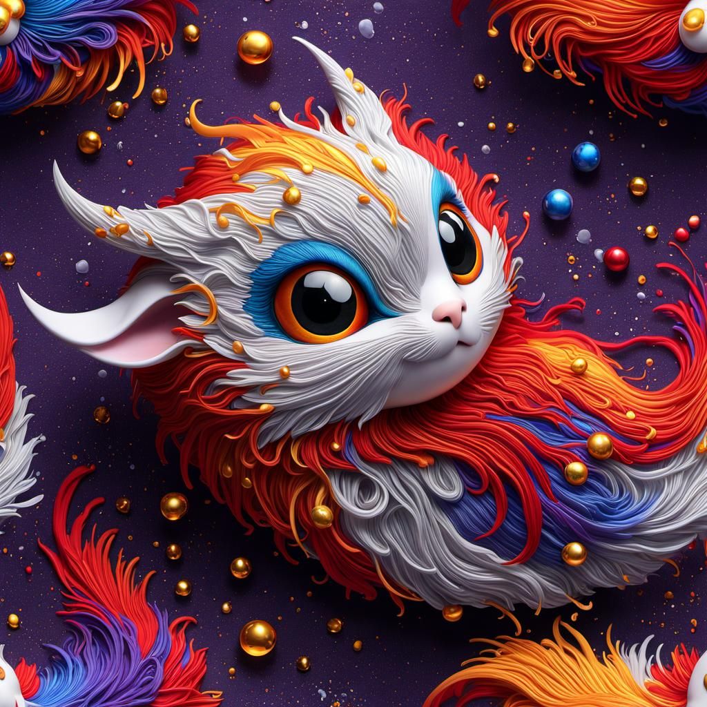 Mythical Creature Formed from Reflective Paint Droplets