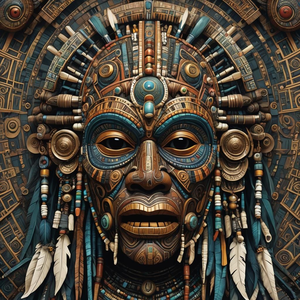 African Shaman Mask in Hyper-Detailed Digital Art