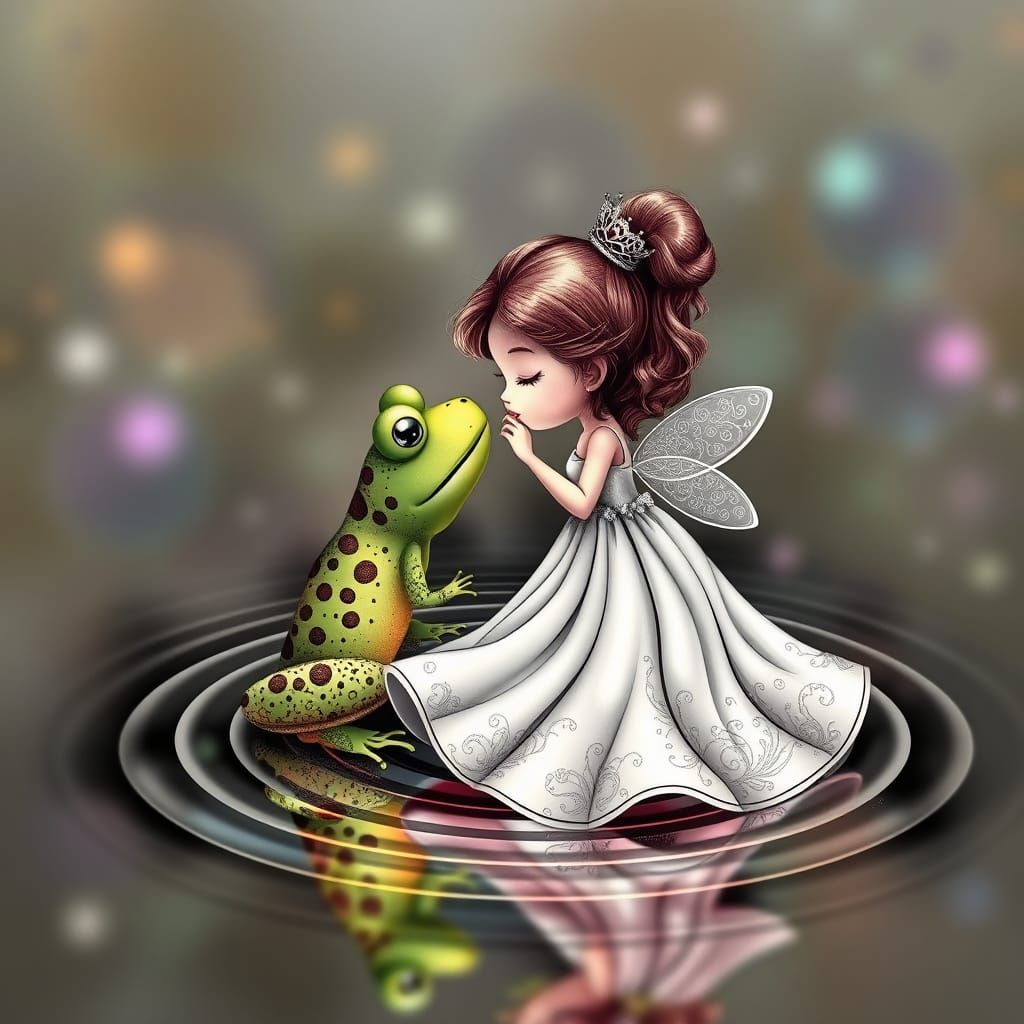 Princess Kissing a Frog with Abstract Fractals